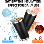 20oz Tumbler with Lid Double Wall Vacuum Insulated Travel Coffee Mug Stainless Steel Thermal Cup Powder Coated Sturdy Coffee Tumbler Bulk for Hot and Cold Beverage (Black,4)