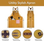 5 Pack Kitchen Aprons, Work Apron, Canvas, Multiple Pockets, Gardening, Painting, BBQ, Artist, Carpenter, Sizes M to XXL, Khaki