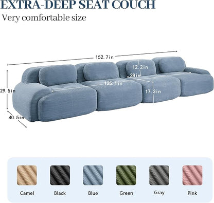 Boneless Sectional Couch, No Assembly Required, 152.7” Modular Cloud Sofa - Image 3