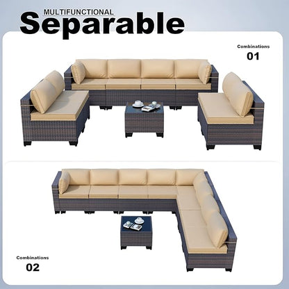 Kullavik 9 Pieces Outdoor Patio Furniture Set, Outdoor Sectional Rattan Sofa - Image 5