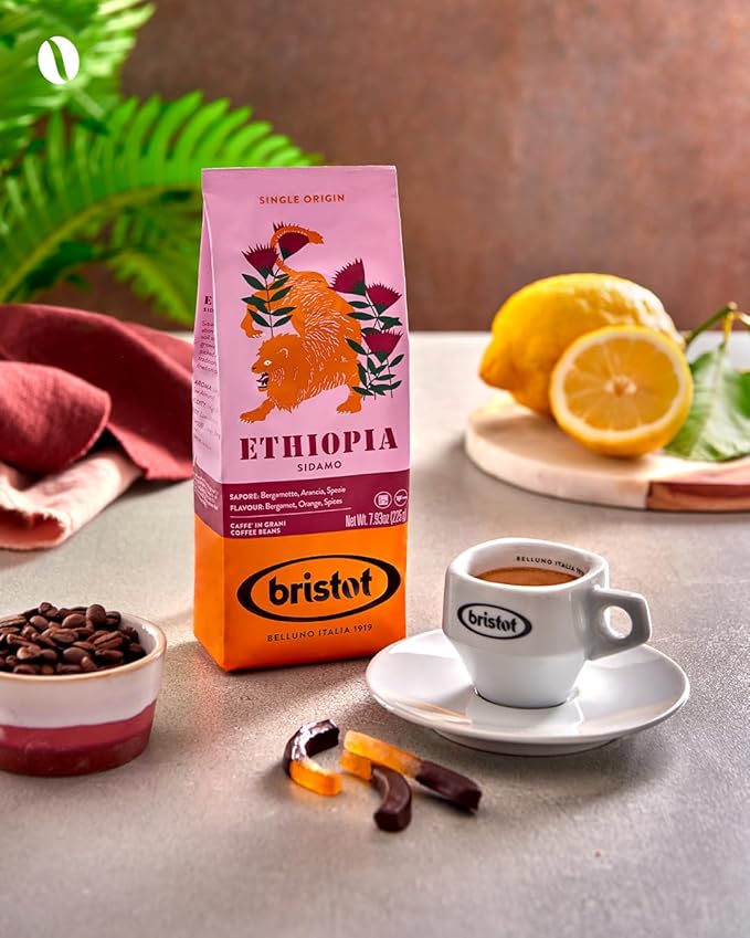 Bristot Single Origin Ethiopia Sidamo – Italian Espresso Beans – 100% Arabica – Medium Roast – Notes of Bergamot, Orange & Spices – 7.93 oz – 225 g