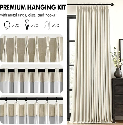 MIULEE Cream Pinch Pleated 100% Blackout Linen Curtains 40x63 Inches | Room - Image 8