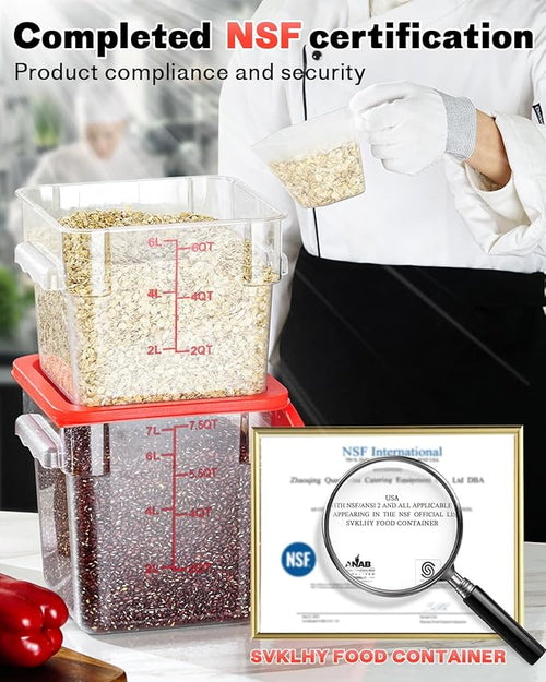4QT NSF Food Storage Containers with Lids: 4 PCS [Total Food Grade][Hot&Cold Resistant] Commercial Clear Food Storage Containers for Restaurant Kitchen Proof Dough, Measuring Spoons Included(Red)