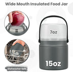 2-in-1 Insulated Food Jar & Snack Container - 15oz Kids Soup Thermos for Hot Food with Handle and Spoon, Leak Proof Reusable Toddler Snack Box, Perfect for School & Travel, Grey