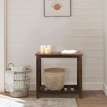 End Side Table with Storage Shelf Rectangle Narrow Nightstand Console Tables - Image 2