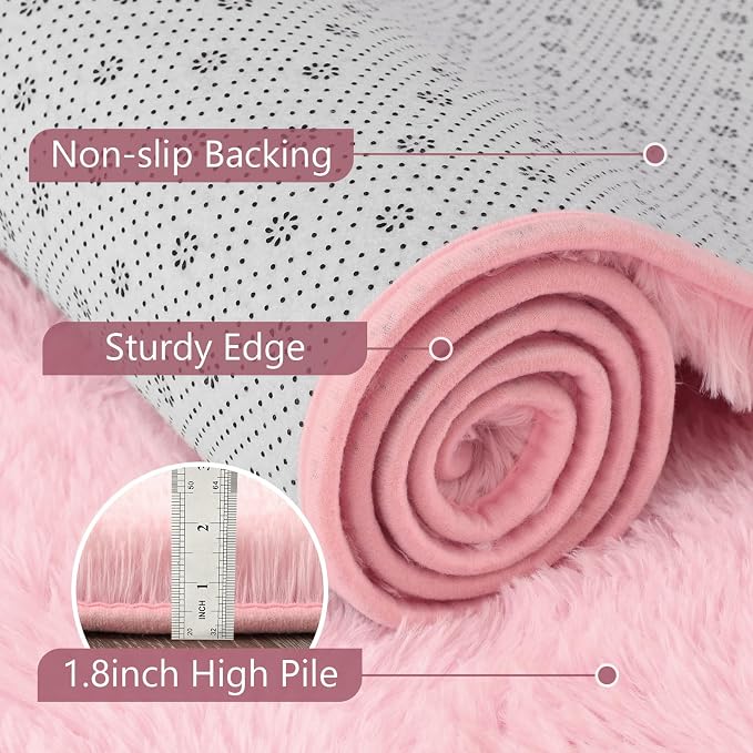 5x7 Pink Fluffy Soft Area Rug Non-Slip - Image 6
