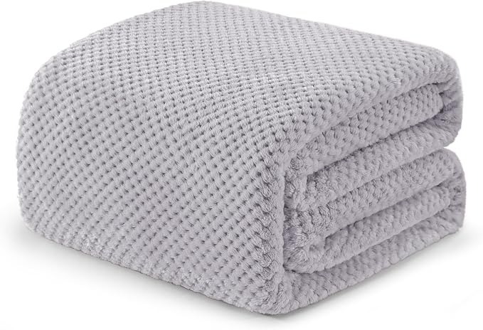 Exclusivo Mezcla Soft Waffle Fleece Bed Blanket Twin Size, Light Grey | by ExclusivoMezcla
