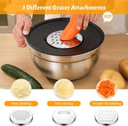 ROYDX Stainless Steel Mixing Bowls With BPA Free Airtight Lids &3 Grater Attachments,Non-Slip Bottoms- 33% Thick Metal Nesting Bowls for Mixing & Serving