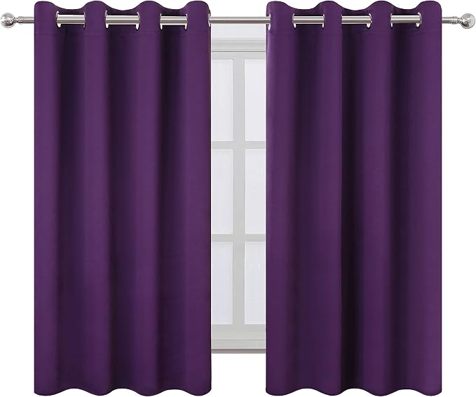 Purple Thermal Blackout Curtains/52 x 54 Inch/Set of 2 Panels Room Darkening - Image 2