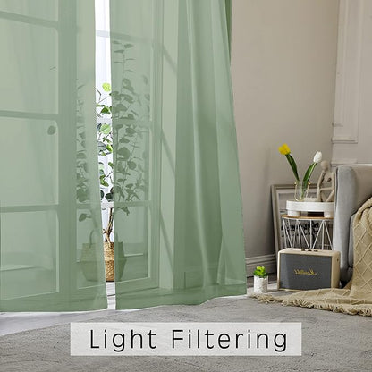 Short Sage Green Sheer Curtains 24 Inches Long 2 Panels - Image 2