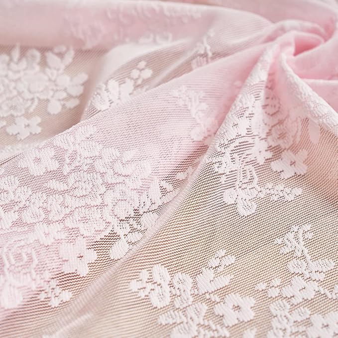 YJ YANJUN Vintage Lace Curtains 84 Inches Long- Pretty Pastel Floral Pink Sheer - Image 7
