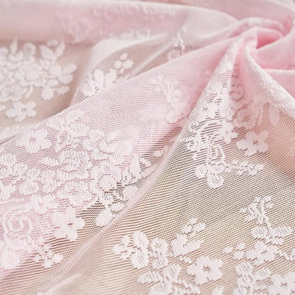 YJ YANJUN Vintage Lace Curtains 84 Inches Long- Pretty Pastel Floral Pink Sheer - Image 7
