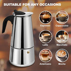 2 Cup Stovetop Espresso Maker Stainless Steel Moka Pot Stove Top Percolator Italian Coffee Makers Capable Mocha Greca Machine Cafe Classic Induction Cookers for Home and Camping 100ml 3.3oz