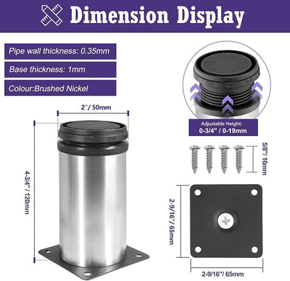 5 Inch Metal Furniture Legs Stainless Steel Adjustable Legs Silver Metal Legs - Image 5