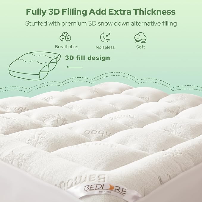 BEDLORE RV Queen Mattress Topper Viscose Derived from Bamboo, Pillow Top - Image 6