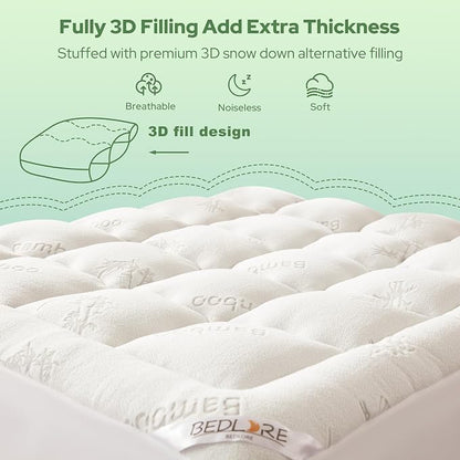 BEDLORE Full Size Mattress Topper Viscose Derived from Bamboo, Thick Pillow Top - Image 5