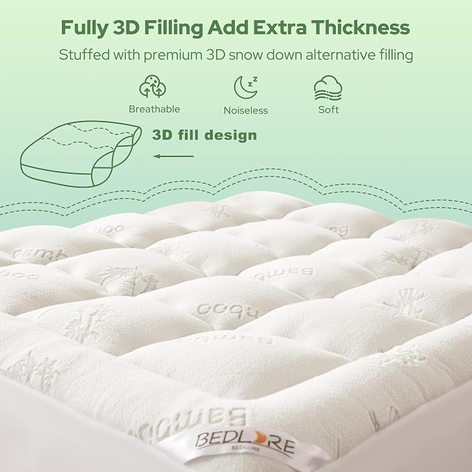 BEDLORE Twin XL Mattress Topper Viscose Derived from Bamboo, Thick Pillow Top - Image 5