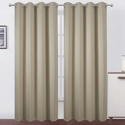 Blackout Curtains 52 x 84 Inch Long Beige Curtains Set of 2 Panels Room by Lemomo