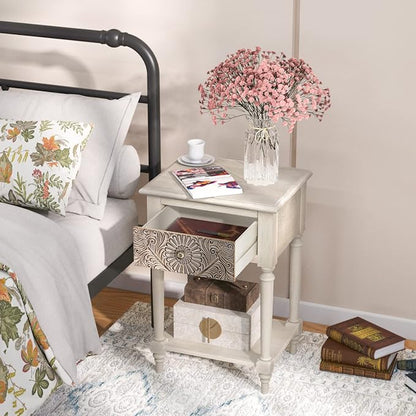 SUNBURY Vintage Nightstand Set of 2, Wood Small Bedside Table - Image 6