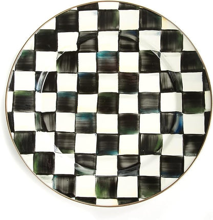 MACKENZIE-CHILDS Enamel Charger Plate, Charger Decoration for Dinner Plates or Home Decor, 12 Inches, Black-and-White Courtly Check, Set of 1