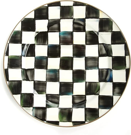 MACKENZIE-CHILDS Enamel Charger Plate, Charger Decoration for Dinner Plates or Home Decor, 12 Inches, Black-and-White Courtly Check, Set of 1