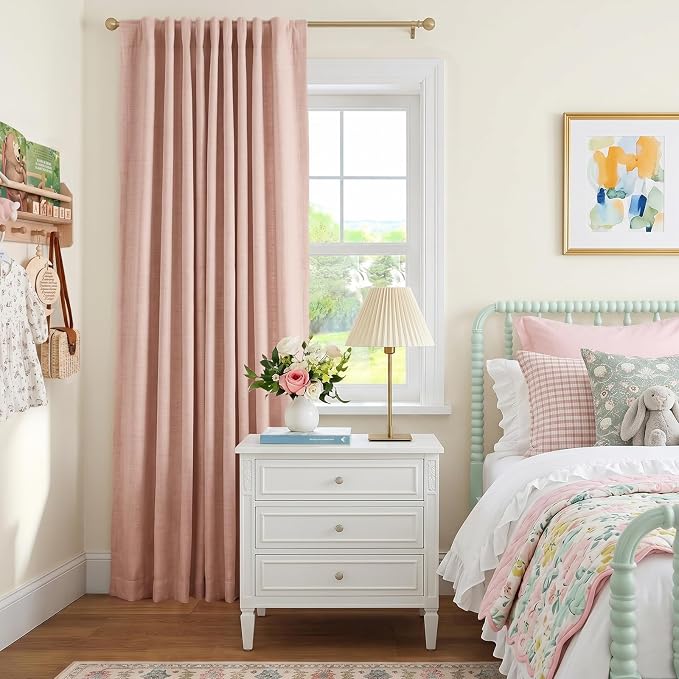 INOVADAY Extra Wide 100% Blackout Linen Curtains 102x96 Blush Pink | Linen - Image 6