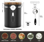 35OZ Coffee Canister for ground coffee with Date Tracker,Wood grain lid 304 Stainless Steel Kitchen Food Airtight storage container for Coffee Beans or Grounds, Tea, Sugar(35oz-grain)