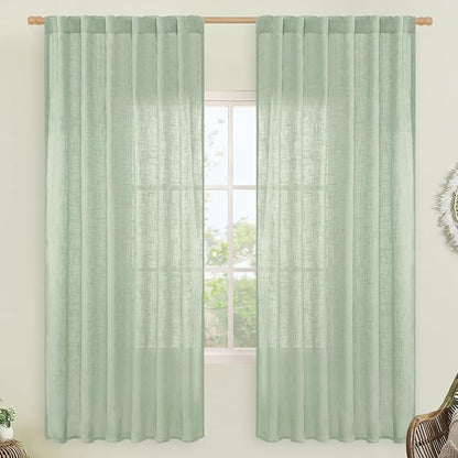 Fresh Green 72 inch Linen Textured Curtains by LAMIT