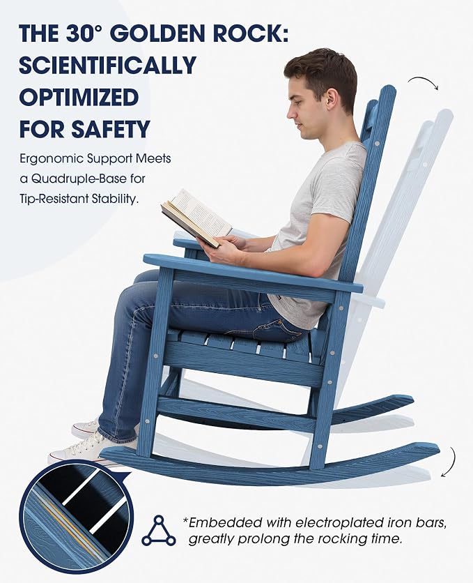 KINGYES Oversized Outdoor Rocking Chair Set of 2, All-Weather Patio Rocking - Image 6