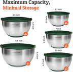 Priority Chef Premium Mixing Bowls With Airtight Lids Set, Thicker Stainless Steel Mixing Bowl Set, Large Prep Metal Bowls with Lids, Nesting Bowls for Kitchen, 1.5/2/3/4/5 Qrt, Green