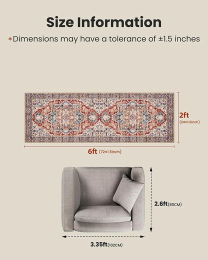 AMADA HOMEFURNISHING 2x6 Washable Runner Rug, Low-Profile Kitchen Rugs - Image 2