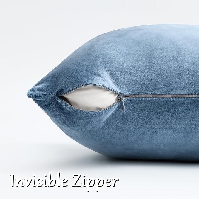GIGIZAZA Stone Blue Velvet Throw Pillow Covers 20x20 Pack of 2 | Decorative - Image 3