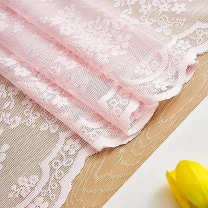 YJ YANJUN Vintage Lace Curtains Short Pink Floral Curtains 54 inch Length 2 - Image 4