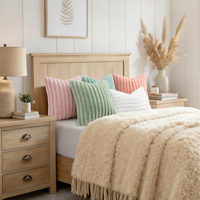 decorUhome Fall Faux Fur Throw Pillow Covers 16x16 Set of 2 Pink | Decorative - Image 8