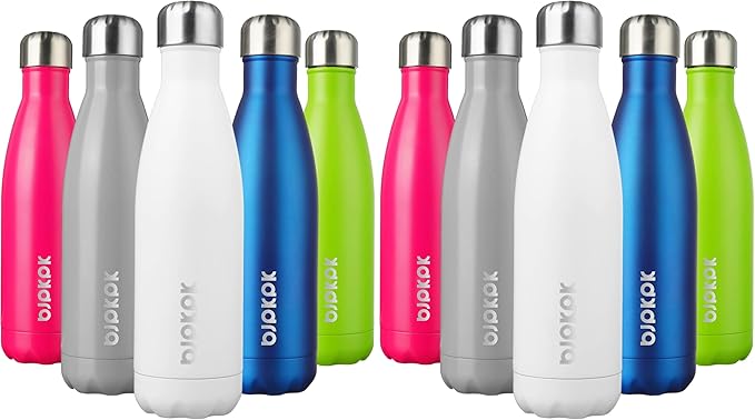 BJPKPK Insulated Water Bottles -17oz/500ml -Stainless Steel Water bottles, Sports water bottles Keep cold for 24 Hours and hot for 12 Hours,BPA Free water bottle,White (Pack of 2)