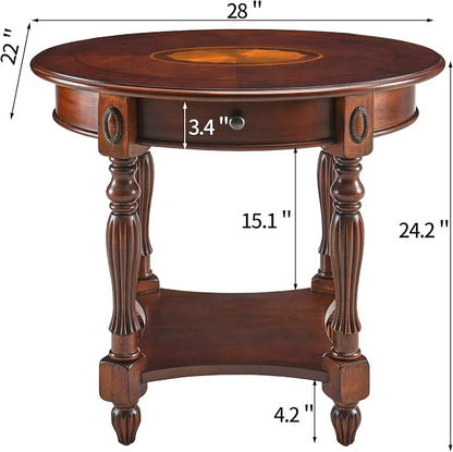 LEEMTORIG Oval Round End Table, 2-Tier Cherry Wood End Table Solid Wood Side - Image 3