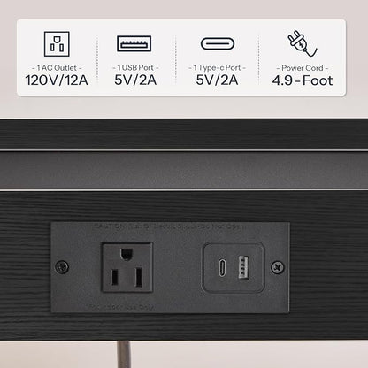 HOOBRO C-Shaped End Table with Charging Station, Adjustable Height Sofa Tray - Image 4