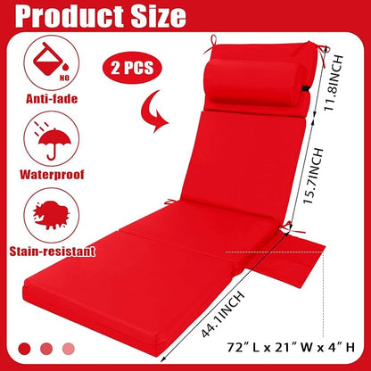 Wenqik 2 Pcs Outdoor Chaise Lounge Cushion - Image 2