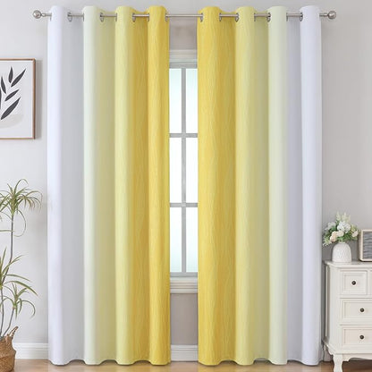 Yellow and Greyish White Ombre Blackout Curtains - Image 2