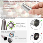 17 Pcs Extra Large Piping Tips,Stainless Steel Frosting Piping Kit,Professional Pastry Tips,Reusable Piping Bags and Decorate the frosting Nozzle,Frosting Icing Tips for Cupcakes, Cake,Cookie