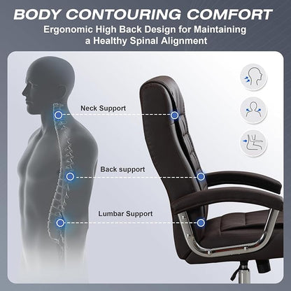 Executive Office Chair Adjustable Leather Chair High Back Swivel Office Desk - Image 5