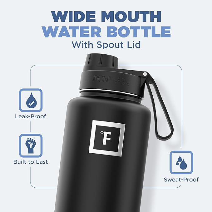 IRON °FLASK Camping & Hiking Hydration Flask with 3 Lids - Stainless Steel, Double Walled & Vacuum Insulated Water Bottle - Leak Proof & BPA Free (Bubble Gum, Spout - 32 oz)