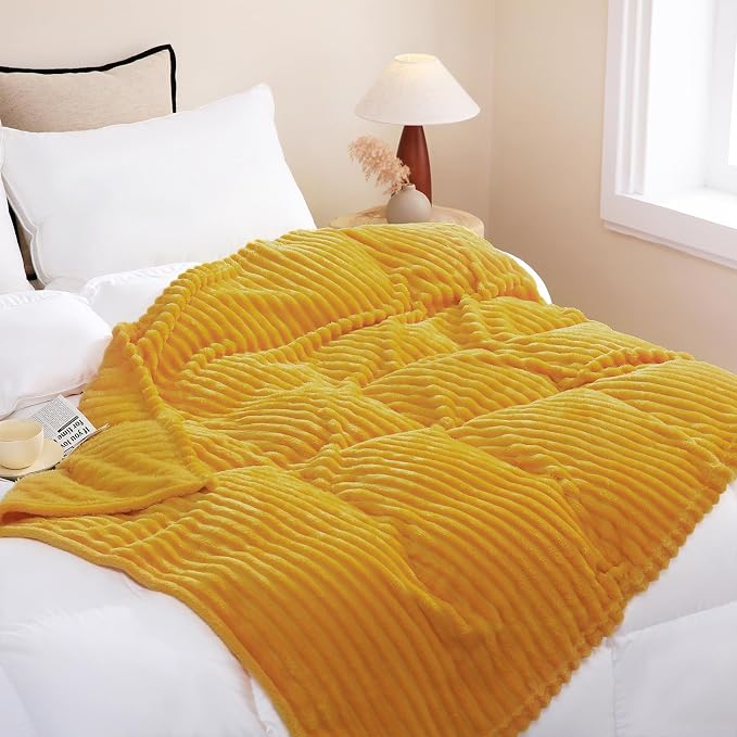 Mustard Yellow Fleece Throw Blanket 60”×80” - Image 3