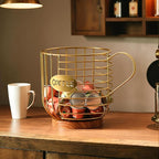 Coffee Pod Holder,Bar Accessories - Espresso Pod Holder - Large Capacity Black Wire Coffee Basket With Wooden Base