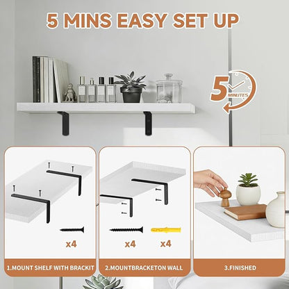Easy Install Floating Shelves, 15.7 Inch Wall Mounted Wood Shelf, Hanging Shelf - Image 2