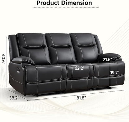 ANJ Premium Genuine Leather Manual Reclining Sofa Couch, Overstuffed 3-Seater - Image 2