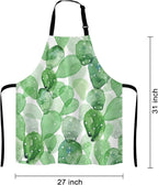 Cute Watercolor Cactus Adjustable Bib Apron, Succulent Olive Green Botanical Cooking Kitchen Apron for Men Women
