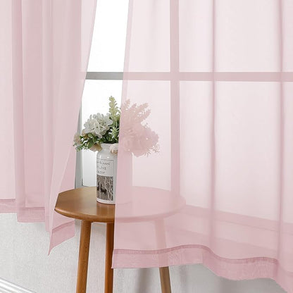Blush Pink Sheer Curtains 63 Inch Length 2 Panels, Light Filtering Window Voile - Image 4