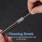 Tomorotec 11 Inch Stainless Steel Reusable Drinking Straws 14PCS & 2 Cleaning Brushes Set with Curved & Straight Designs, Compatible with 30oz Stanley Tumblers, Dishwasher Safe, BPA-Free (Black)
