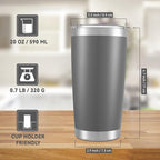 20 oz Tumblers Bulk Stainless Steel Tumbler with Lid Double Wall Vacuum Insulated Coffee Mug 20oz Powder Coated Cup for Hot and Cold Drinks, Gray, 6 pack
